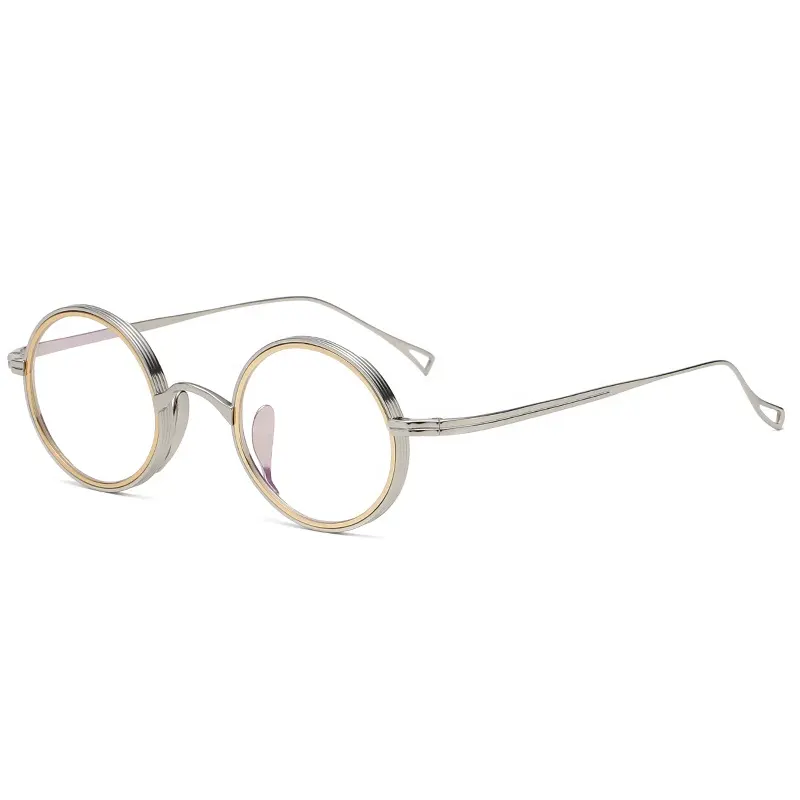 122 saf titanyum erkek gözlük çerçevesi popüler Retro yuvarlak göz çerçeveleri destek özelleştirilmiş reçete optik gözlük