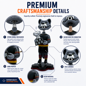 Figura de recuerdo deportiva de resina personalizada de lobo realista con trofeo de campeonato y uniforme de equipo pintado a mano, estilo bobblehead de mascota de hockey. - Product Image 4