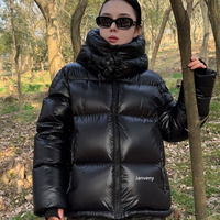 JANVENY 2025 nouveau hiver noir brillant court moelleux doudoune femmes à capuche épaissi chaud décontracté 90% blanc duvet de canard Parker manteau
