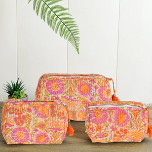 Trousse de Maquillage Textile Bohème Florale Grande et Moyenne avec Fermeture Éclair et Pompon, Pliable et Portable, Ensemble de Sacs Cosmétiques - Product Image 4