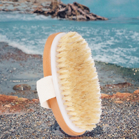 Brosse de bain ovale à main avec logo personnalisé, exfoliant, humide et sec, en bois, poils de sanglier, pour massage de la peau sèche, brosse en bambou