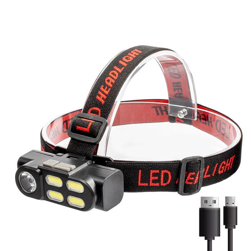 Дешевая цена Usb перезаряжаемая Зарядка 4 * cob фара светодиодная фара налобный фонарь для велосипеда