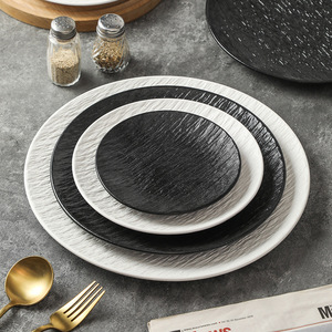 Assiette en céramique noire, plat de service blanc pour restaurant occidental, assiette à steak givrée en céramique pour barbecue et viande grillée - Product Image 2