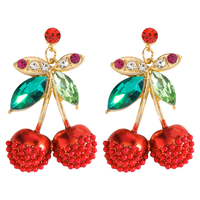 Boucles d'oreilles élégantes en strass en forme de cerise, boucles d'oreilles multicolores en forme de fruits, design personnalisé, accessoires de mode pour femmes