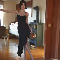 Robe d'été noire unie pour femme, conception élégante à bretelles, tenue décontractée de soirée, en polyester, faible MOQ, offre ODM