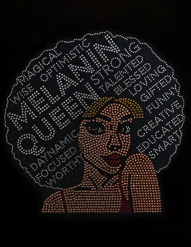 Oem Odm Alle Natuurlijke Afro Meisje Strass Overdracht Groothandel Zwarte Koningin Strass Warmteoverdracht Custom Voor T-Shirt