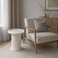 Ensemble de table basse de salon moderne en bois blanc style crème, table centrale ovale de 120 cm et table d'appoint cylindrique de 40 cm