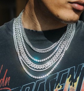 Prix d'Usine Wuzhou Collier Hip Hop en <span class=keywords><strong>Argent</strong></span> S925 avec Moissanite VVS GRA Maille Cubaine Chaîne Tennis Moissanite 2mm - 6.5mm Bijoux - Product Image 1
