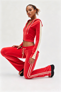 Ensemble de survêtement en <span class=keywords><strong>velours</strong></span> pour <span class=keywords><strong>femme</strong></span> automne-hiver 2026 – Veste à capuche zippée en <span class=keywords><strong>velours</strong></span> et <span class=keywords><strong>pantalon</strong></span> évasé deux pièces de haute qualité, personnalisable - Product Image 2