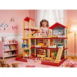 บ้านจิ๋วจำลอง DIY พลาสติก PVC พร้อมเฟอร์นิเจอร์และอุปกรณ์ตกแต่ง ฉากสร้างสรรค์ ของขวัญสำหรับเด็ก - Product Image 6