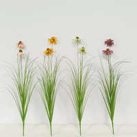 Buket Bunga Kering PVC Buatan Gaya Boho dengan Rumput Pampas dan Coneflowers untuk Dekorasi Pernikahan, Aksen Rumah, dan Latar Belakang Foto