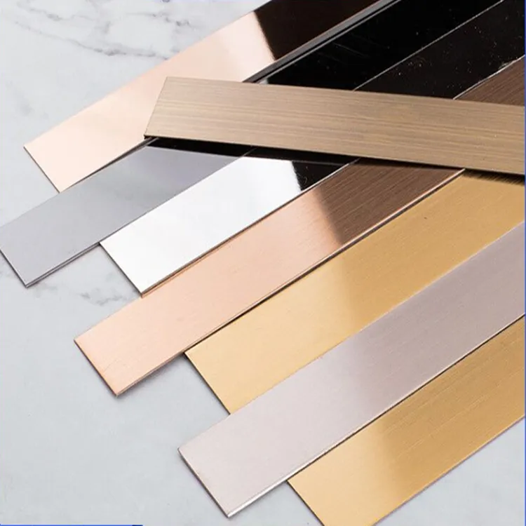 Flat Golden Mirror Rose Stainless Steel Decorative Metal Metallic Strip Decor Profile Edge Tile Trim for wall decoration