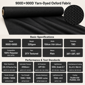 Tessuto Oxford 900D*900D Rivestito in PU, 100% Poliestere, Impermeabile 2000mm, Protezione UV, Antibatterico, Antimuffa, 320 GSM, Peso Medio - Product Image 2