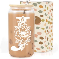 Internet Celebrity 500ml Tasse en verre au design classique avec couvercle en paille pour boissons froides pour la fête Tasse à jus/coke