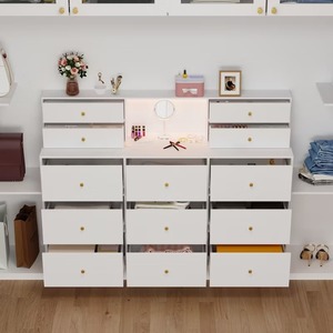 Cómoda horizontal blanca de gran capacidad de 13 cajones, pantalla de colores ajustable moderna de mediados de siglo, almacenamiento de luz para sala de estar - Product Image 2