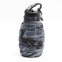 Pochette de bouteille d'eau pliable rétractable en forme de grenade en silicone de qualité alimentaire avec mousqueton à crochet G0035