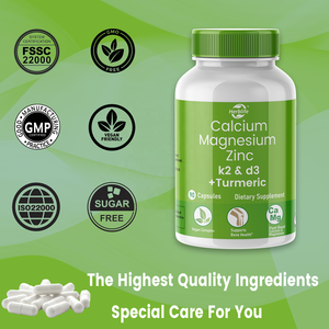 HACCP OEM จากพืชแคลเซียม500มก. <span class=keywords><strong>D3</strong></span>แมกนีเซียมแคลเซียมมังสวิรัติพร้อมวิตามิน K2และขมิ้น - Product Image 4