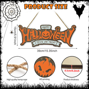 Décoration de porte d'Halloween en bois de haute qualité avec une citrouille orange effrayante, idéale pour la fête à la maison - Product Image 6