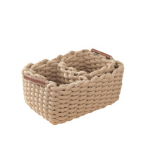 Panier de rangement multifonction en corde de coton tissé à la main avec poignée pour cosmétiques, rouge à lèvres, fards à paupières - Boîte de rangement de bureau