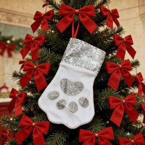 Nueva Llegada: Calcetines Navideños Ecológicos Rojos y Grises con Forma de Huella de Perro, Decoración Peluda para Ambiente Festivo - Product Image 2