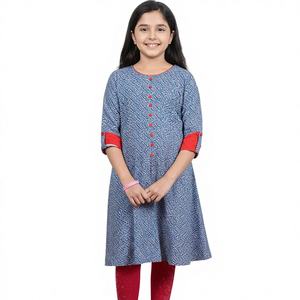 ชุดคุर्ตาผู้หญิงลายเรขาคณิตผ้าเรยอนสีน้ำเงิน สไตล์ชาติพันธุ์ แบบลำลอง สวมใส่สบาย ซักแห้งเร็ว ผลิตจากวัสดุรีไซเคิล ขายส่ง - Product Image 1