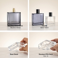 Flacon de parfum en verre bleu-gris à bouchon noir, vide, à paroi épaisse, gravé mat, pour cosmétiques, vente en gros d'usine OEM, 50ml 100ml