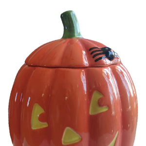 Barattolo in Ceramica a Forma <span class=keywords><strong>di</strong></span> Zucca <span class=keywords><strong>di</strong></span> Halloween con Coperchio - Contenitore Sigillato con Smalto per Decorazione Casa e Portacandele - Product Image 4