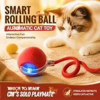 LEBAN Balle intelligente roulante pour chat avec activation tactile et queue en corde, jouet interactif automatique avec évitement d'obstacles pour chats d'intérieur