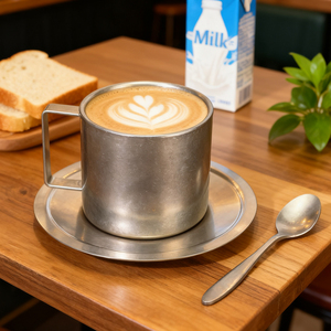 Anciennes tasses à café industrielles 200-280ml en métal givré Vibratory 304 Stainless Steel Espresso Tea Cup Set for Cafe Restaurant - Product Image 1