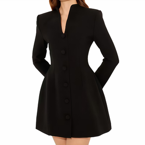 Maßgeschneidertes Hochwertiges Frühling-Sommer Lässiges Sexy Schlankes Hochgeschnittenes V-Ausschnitt A-Linien-Kleid Einreihiges Minikleid - Product Image 4
