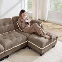 Ensemble de canapés en chenille à cadre en bois en U, 4 pièces, avec coussins capitonnés en éponge, design ergonomique, assise profonde, pour salon et bureau