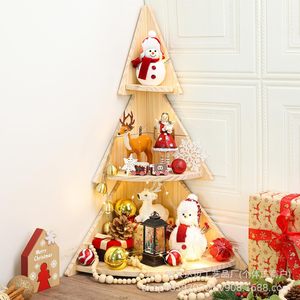 Wooden Christmas Tree Storage Rack Three Layer <b>Desktop</b> Display <b>Shelf</b> For Holiday Decorations And Gifts Natural Wood Color - Product Image 1