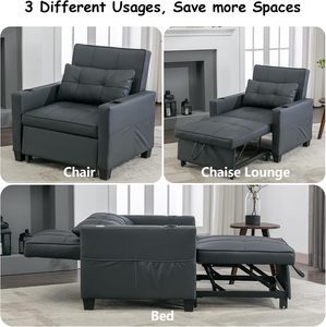Sofá Cama Convertible 3 en 1 con Portavasos, Sillón Reclinable y Futón - Product Image 2