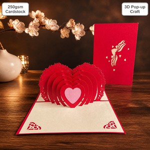 Carte de vœux pop-up en forme de cœur rouge 3D, faite à la main, en papier Kirigami Origami, pour la Saint-Valentin, les mariages, les invitations, les cartes cadeaux - Product Image 2