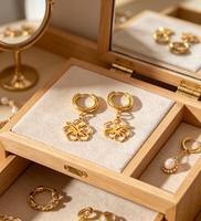 Boucles d'oreilles créoles Hibiscus hypoallergéniques, résistantes au ternissement et à l'eau, en acier inoxydable 316L plaqué or 18 carats, avec pendentif fleur