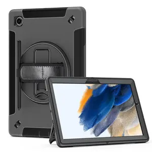 Heavy Duty Multiple Protection Rugged Case with Shoulder Belt 360 Rotation Stand Hand Strap for Samsung Tab A8 10.5 SM-X200/X205