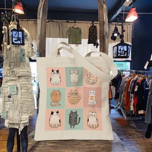 Sac fourre-tout pour femme TOTEUSVIA à imprimé chat, sac en toile à ouverture supérieure pour le shopping, le travail et l'école - Lavable en machine - Product Image 2