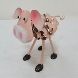 ピンクの幸せな豚の像金属ミニ豚の置物ラッキーアニマルガーデンの像 - Product Image 4