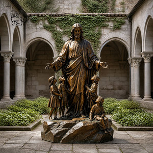 Statua in Bronzo a Grandezza Naturale di Gesù Benedicendo i Bambini, Scultura Religiosa in Bronzo Fuso per Chiesa, Cattedrale e Decorazione del Giardino - Product Image 3