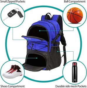 Free sample Large sports backpack for basketball/volleyball/soccer/swimming/<b>gyms</b>/travel includes a separate ball <b>holder</b> - Product Image 2