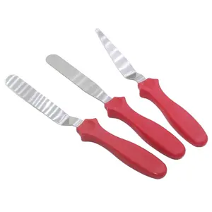 Custom kitchen baking pastry tools different shapes red decorating Icing stainless steel metal pp handle cake set spatula