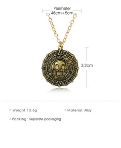 Accessori Cinematografici Europei e Americani - Collana Pirati dei Caraibi, Collana con Ciondolo Rotondo Teschio da <span class=keywords><strong>Uomo</strong></span> con Catena Dorata - Product Image 6