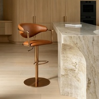 Tabouret de bar moderne et confortable, pivotant et réglable en hauteur, avec dossier, style luxe discret, pour usage domestique