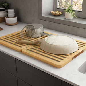 Creative Foldable Expandable Bamboo Rack <b>Water</b> <b>Absorbing</b> Stone Dish <b>Mat</b> Pad Non Slip for Kitchen Counter - Product Image 3