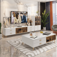 Meuble TV de style moderne de luxe et table basse, meuble console en bois, téléviseur avec dessus en marbre