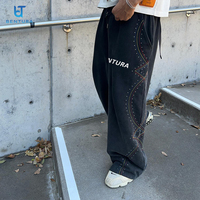 Pantalon de survêtement vintage à jambes larges avec logo brodé personnalisé BENTURA, lavage à l'acide, coton de haute qualité