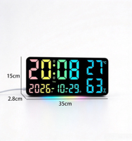Jam Dinding LED RGB Warna-warni Digital dengan Font Besar, Temperatur, Kelembapan, Hari, Remote Control, dan Lampu Ambient untuk Rumah dan Ruang Tamu