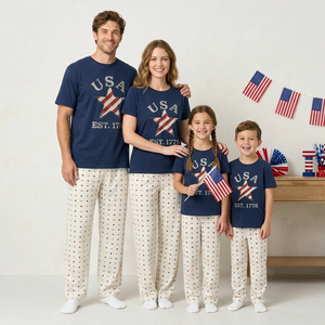 Pyjama personnalisé <span class=keywords><strong>pour</strong></span> femmes, été, Jour de l'Indépendance, 4 juillet, impression numérique 3D, vêtements de maison, ensemble de pyjamas <span class=keywords><strong>pour</strong></span> la famille - Product Image 1