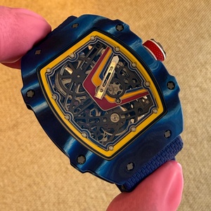Montre mécanique automatique ultra-fine 7,8 mm en fibre de carbone bleue RM67-02 version haute, bracelet en nylon, fonctionnement à sept points d'engrenage - Product Image 5