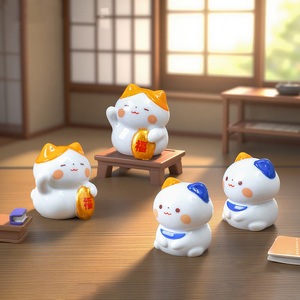 Vente flash - Statues Kawaii Maneki Neko - Mini figurines de chat porte-bonheur en résine pour la décoration de la maison, du bureau ou du tableau de bord de la voiture - Product Image 3